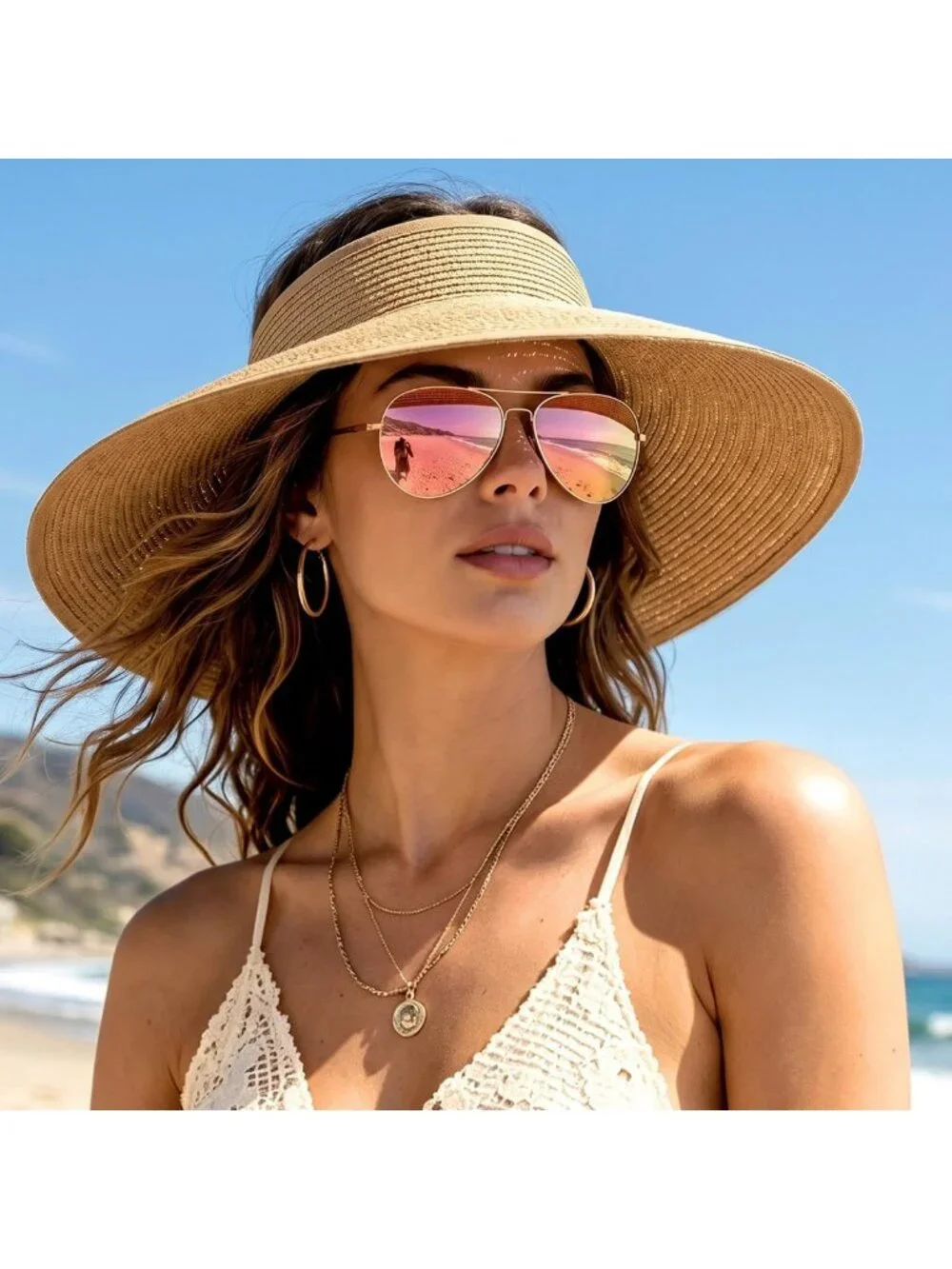Lightweight Oversized Aviator Sunglasses for Women - Mirrored Polarized Lenses
